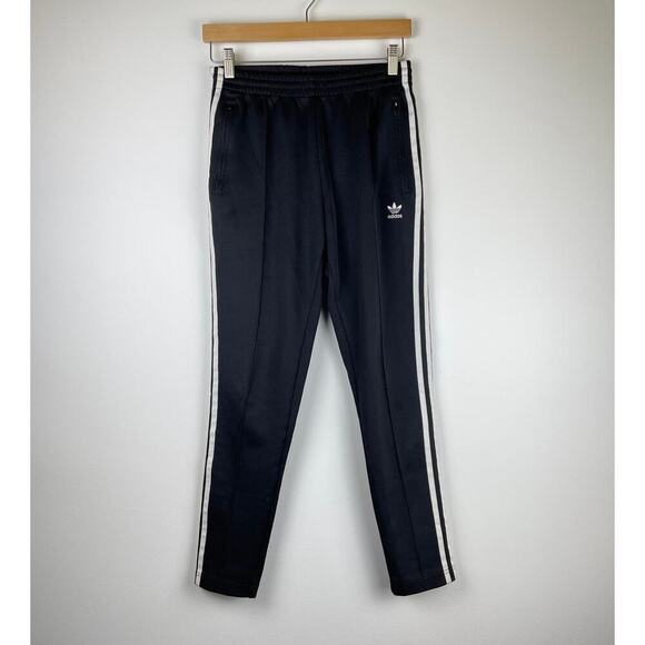 Women's ADIDAS Original Track Pants Small Black White Fitted Center Seam - S - Picture 3 of 9